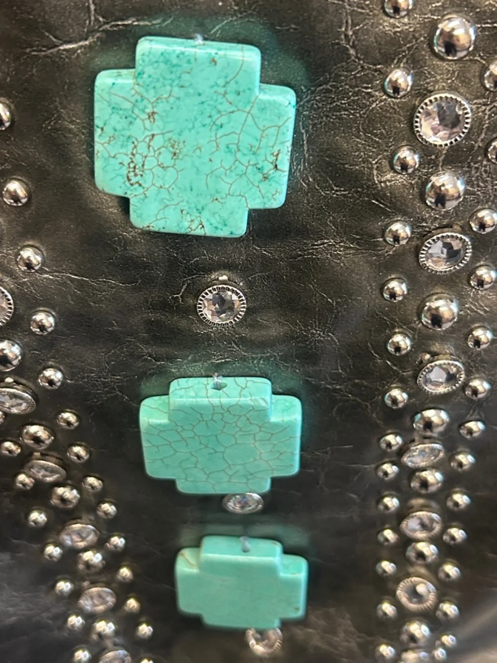 Vintage Country Road metallic green Shoulder Bag with Turquoise cross Accents